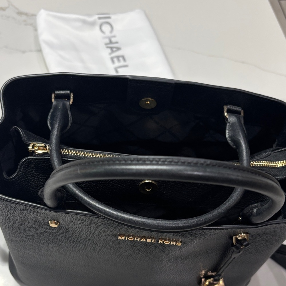 Michael Kors Black Leather Satchel with Gold Hardware - Picture 14 of 17